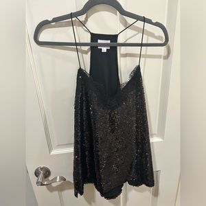 Cami NYC size size medium racer tank. Black with sequence.